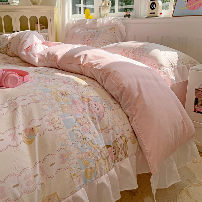 91家纺网 家纺一手货源 找家纺 （总）罗亿家纺 2025新款洛丽塔云朵棉花边四件套场景一（提供买家秀）