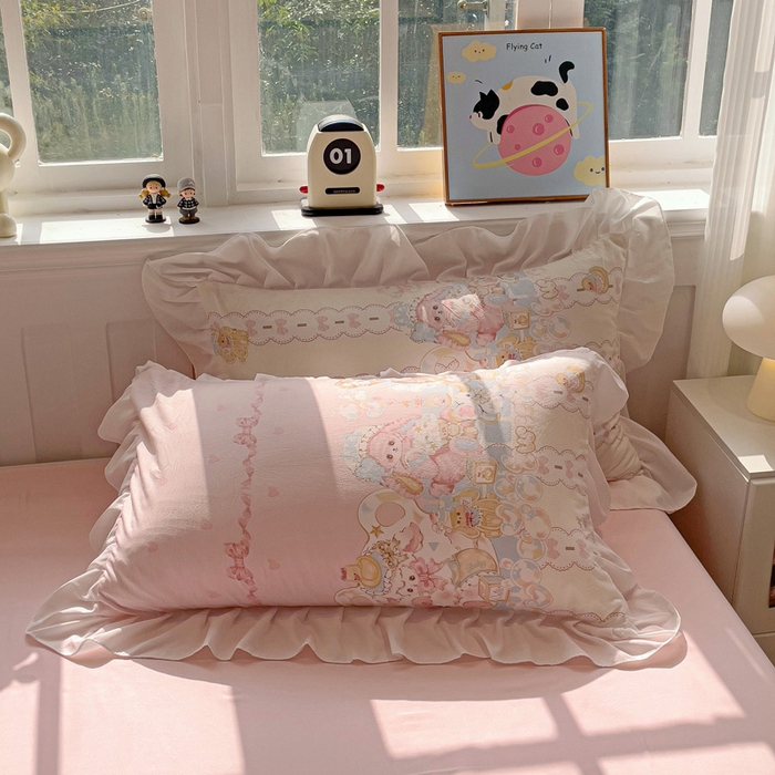 91家纺网 家纺一手货源 找家纺 （总）罗亿家纺 2025新款洛丽塔云朵棉花边四件套场景一（提供买家秀）