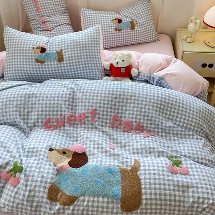 （总）罗亿家纺 2025新款云朵糯糯棉（110g）腊肠狗毛巾绣四件套