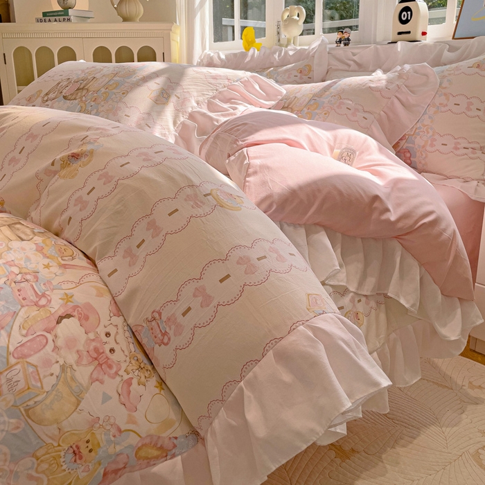 91家纺网 家纺一手货源 找家纺 （总）罗亿家纺 2025新款洛丽塔云朵棉花边四件套场景一（提供买家秀）