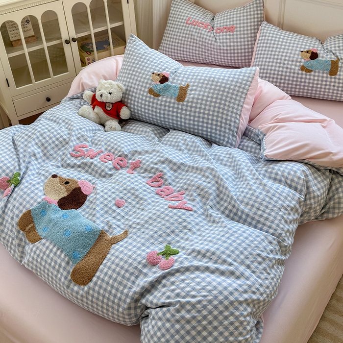 91家纺网 家纺一手货源 找家纺 （总）罗亿家纺 2025新款云朵糯糯棉（110g）腊肠狗毛巾绣四件套