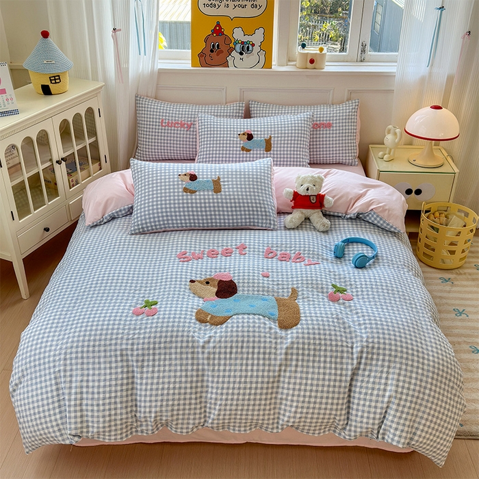 91家纺网 家纺一手货源 找家纺 （总）罗亿家纺 2025新款云朵糯糯棉（110g）腊肠狗毛巾绣四件套