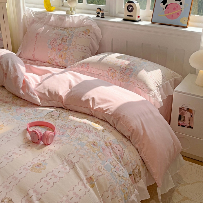 91家纺网 家纺一手货源 找家纺 （总）罗亿家纺 2025新款洛丽塔云朵棉花边四件套场景一（提供买家秀）