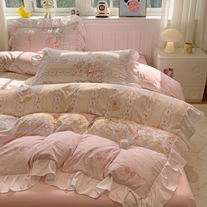 91家纺网 家纺一手货源 找家纺 （总）罗亿家纺 2025新款洛丽塔云朵棉花边四件套场景一（提供买家秀）