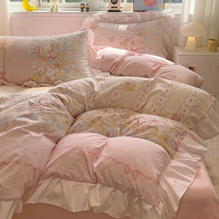 91家纺网 家纺一手货源 找家纺 （总）罗亿家纺 2025新款洛丽塔云朵棉花边四件套场景一（提供买家秀）