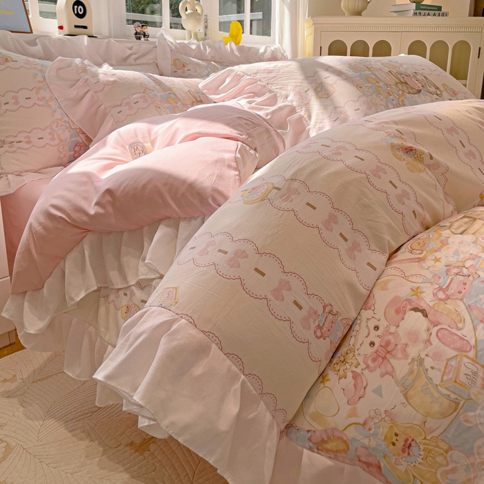 91家纺网 家纺一手货源 找家纺 （总）罗亿家纺 2025新款洛丽塔云朵棉花边四件套场景一（提供买家秀）