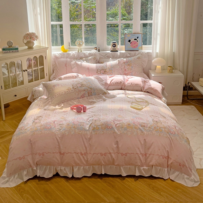 91家纺网 家纺一手货源 找家纺 （总）罗亿家纺 2025新款洛丽塔云朵棉花边四件套场景一（提供买家秀）