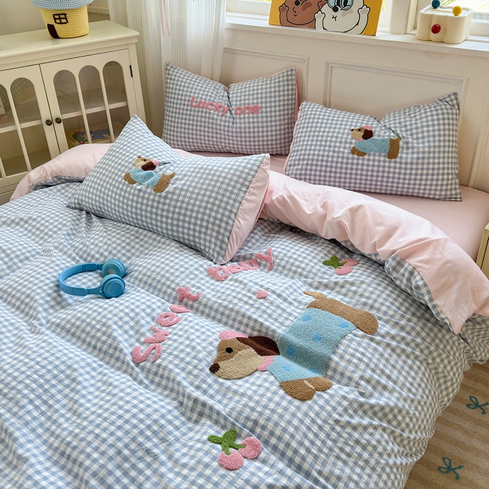 91家纺网 家纺一手货源 找家纺 （总）罗亿家纺 2025新款云朵糯糯棉（110g）腊肠狗毛巾绣四件套