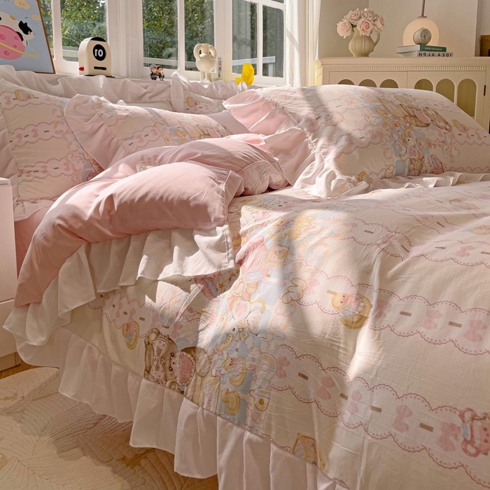 91家纺网 家纺一手货源 找家纺 （总）罗亿家纺 2025新款洛丽塔云朵棉花边四件套场景一（提供买家秀）