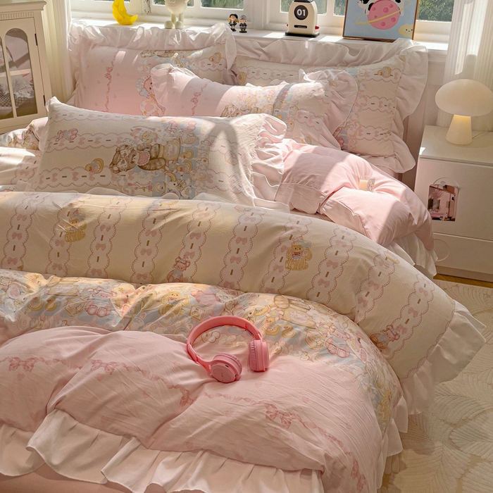 91家纺网 家纺一手货源 找家纺 （总）罗亿家纺 2025新款洛丽塔云朵棉花边四件套场景一（提供买家秀）