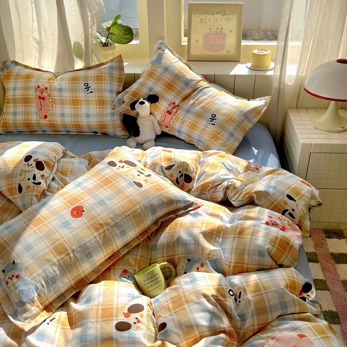 91家纺网 家纺一手货源 找家纺 宏源家纺 2025新款芦荟棉印花亲肤四件套 快乐玩伴