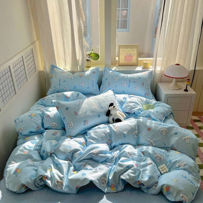 91家纺网 家纺一手货源 找家纺 宏源家纺 2025新款芦荟棉印花亲肤四件套 甜品派对-蓝