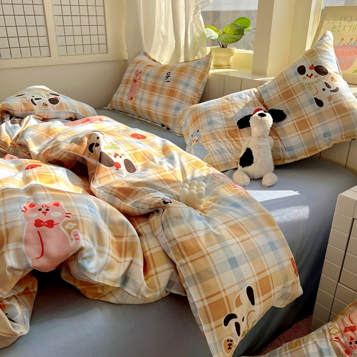 91家纺网 家纺一手货源 找家纺 宏源家纺 2025新款芦荟棉印花亲肤四件套 快乐玩伴