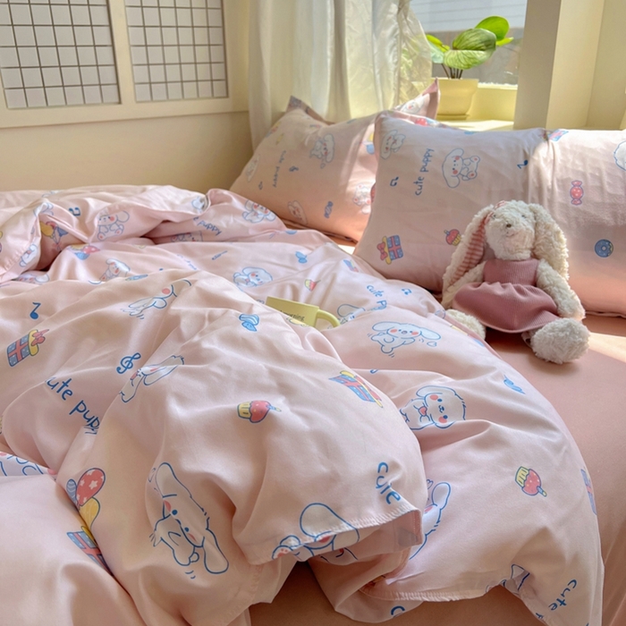 91家纺网 家纺一手货源 找家纺 宏源家纺 2025新款芦荟棉印花亲肤四件套 甜品派对-玉