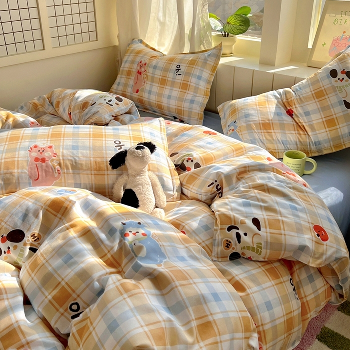 91家纺网 家纺一手货源 找家纺 宏源家纺 2025新款芦荟棉印花亲肤四件套 快乐玩伴