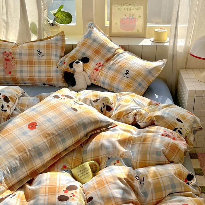 91家纺网 家纺一手货源 找家纺 宏源家纺 2025新款芦荟棉印花亲肤四件套 快乐玩伴