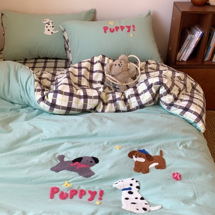 91家纺网 家纺一手货源 找家纺 （总）桃喜 2025新款韩系卡通水洗棉毛巾绣四件套