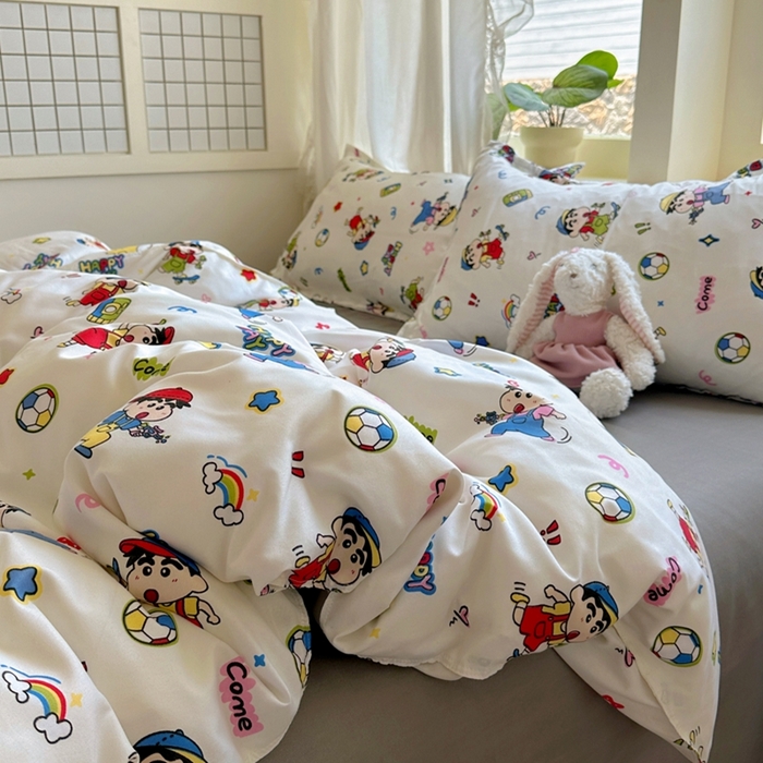 91家纺网 家纺一手货源 找家纺 宏源家纺 2025新款芦荟棉印花亲肤四件套 小新灰