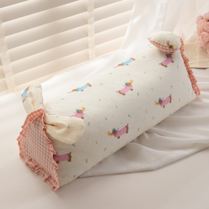 佳合枕芯 2025新款新品田园兔-全棉纯棉双层纱卡通荞麦枕芯儿童学生成人护颈荞麦枕头枕芯 田园兔耳朵三角荞麦枕-粉边米色狗 50*15*15cm/个