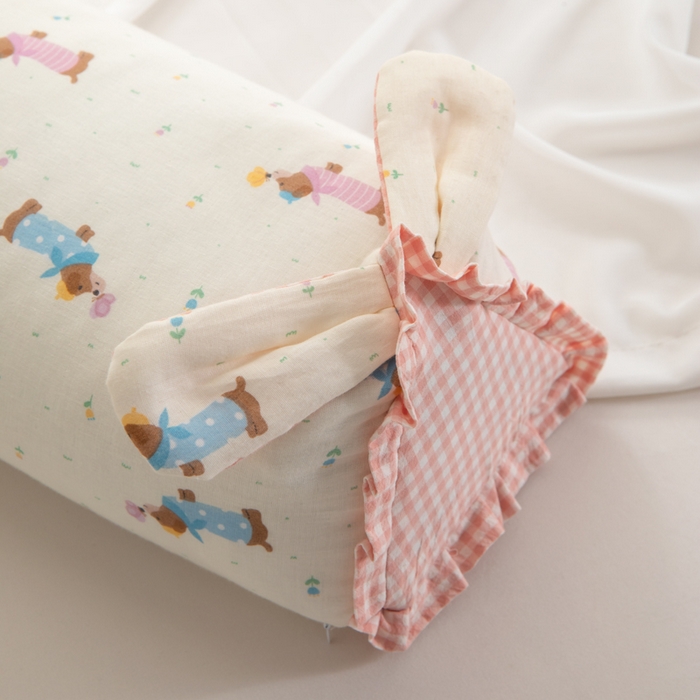 91家纺网 家纺一手货源 找家纺 佳合枕芯 2025新款新品田园兔-全棉纯棉双层纱卡通荞麦枕芯儿童学生成人护颈荞麦枕头枕芯 田园兔耳朵三角荞麦枕-粉边米色狗 50*15*15cm/个