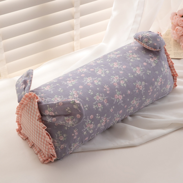 佳合枕芯 2025新款新品田园兔-全棉纯棉双层纱卡通荞麦枕芯儿童学生成人护颈荞麦枕头枕芯 田园兔耳朵三角荞麦枕-粉边紫小花 50*15*15cm/个