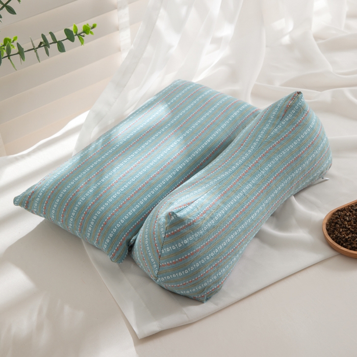 佳合枕芯 2025新款新品全棉水洗棉三角组合款荞麦护颈椎枕 枕头枕芯 提花三角组合荞麦枕-深蓝色 三角35*15方枕35*20/只