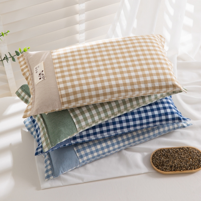 91家纺网 家纺一手货源 找家纺 （总）佳合枕芯 2025新款新品全棉水洗棉拼色小方格荞麦枕头枕芯