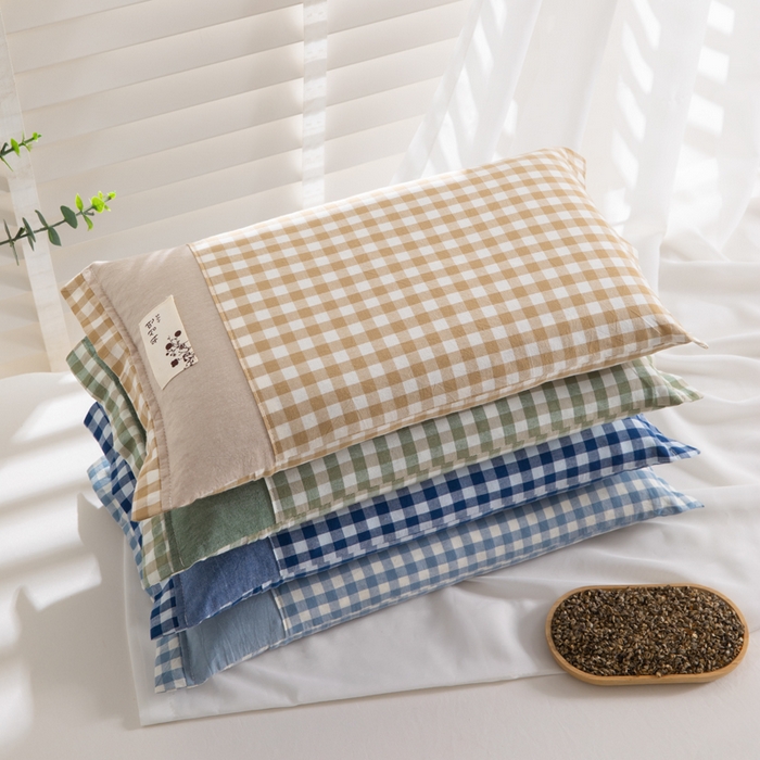 （总）佳合枕芯 2025新款新品全棉水洗棉拼色小方格荞麦枕头枕芯