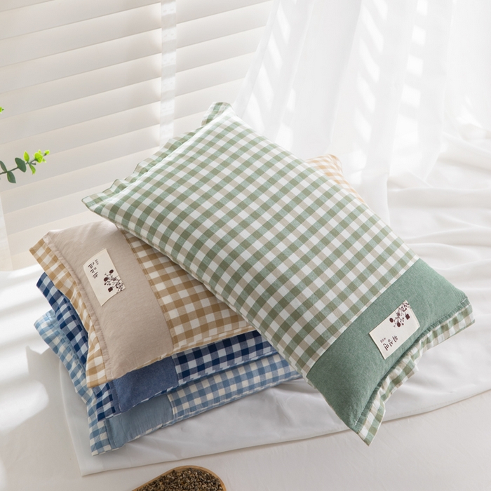 91家纺网 家纺一手货源 找家纺 （总）佳合枕芯 2025新款新品全棉水洗棉拼色小方格荞麦枕头枕芯