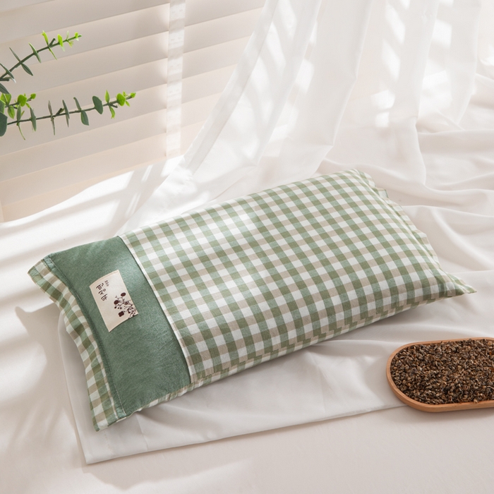 91家纺网 家纺一手货源 找家纺 （总）佳合枕芯 2025新款新品全棉水洗棉拼色小方格荞麦枕头枕芯