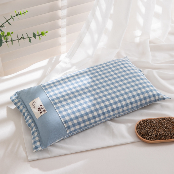 佳合枕芯 2025新款新品全棉水洗棉拼色小方格荞麦枕头枕芯 拼色小方格荞麦枕-浅蓝色 30*50cm/只