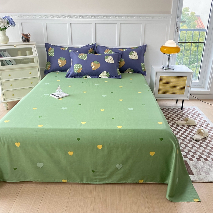 91家纺网 家纺一手货源 找家纺 小叮当家纺仓储工厂店 （爆款花型 长期款 不断货）2025新款小清新印花条纹卡通花卉纯棉全棉单品系列--单床单 草莓园