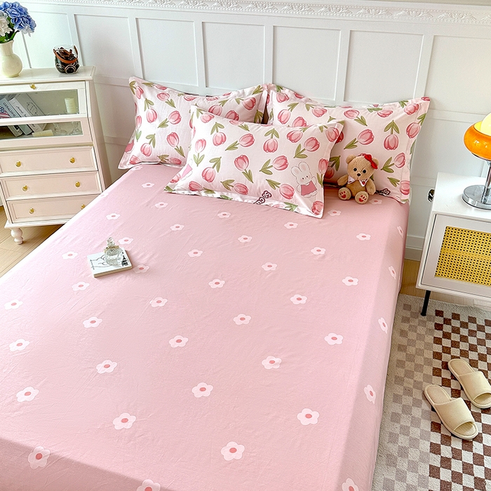 91家纺网 家纺一手货源 找家纺 小叮当家纺仓储工厂店 （爆款花型 长期款 不断货）2025新款小清新印花条纹卡通花卉纯棉全棉单品系列--单床单 花仙兔B版