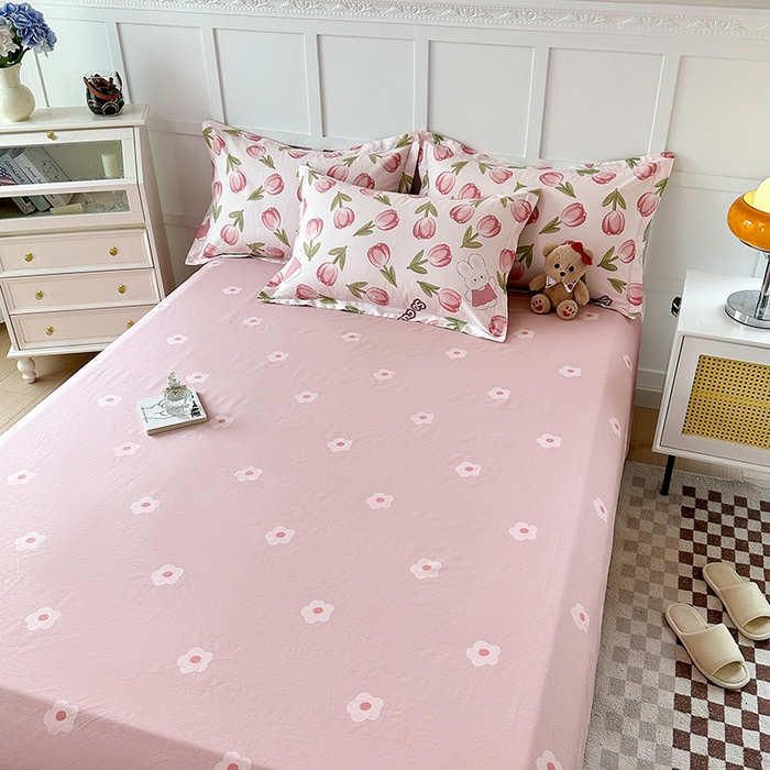 91家纺网 家纺一手货源 找家纺 小叮当家纺仓储工厂店 （爆款花型 长期款 不断货）2025新款小清新印花条纹卡通花卉纯棉全棉单品系列--单床单 花仙兔B版