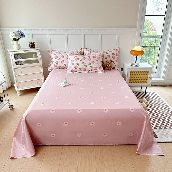 91家纺网 家纺一手货源 找家纺 小叮当家纺仓储工厂店 （爆款花型 长期款 不断货）2025新款小清新印花条纹卡通花卉纯棉全棉单品系列--单床单 花仙兔B版