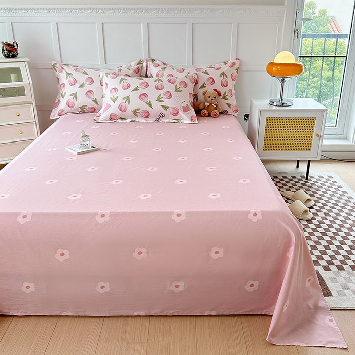 91家纺网 家纺一手货源 找家纺 小叮当家纺仓储工厂店 （爆款花型 长期款 不断货）2025新款小清新印花条纹卡通花卉纯棉全棉单品系列--单床单 花仙兔B版