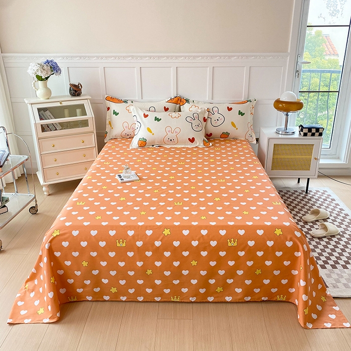 91家纺网 家纺一手货源 找家纺 小叮当家纺仓储工厂店 （爆款花型 长期款 不断货）2025新款小清新印花条纹卡通花卉纯棉全棉单品系列--单床单 萝卜兔