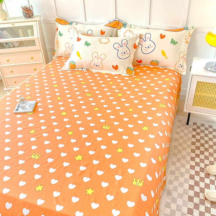 91家纺网 家纺一手货源 找家纺 小叮当家纺仓储工厂店 （爆款花型 长期款 不断货）2025新款小清新印花条纹卡通花卉纯棉全棉单品系列--单床单 萝卜兔