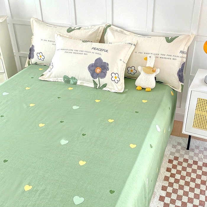 91家纺网 家纺一手货源 找家纺 小叮当家纺仓储工厂店 （爆款花型 长期款 不断货）2025新款小清新印花条纹卡通花卉纯棉全棉单品系列--单床单 绿蔓