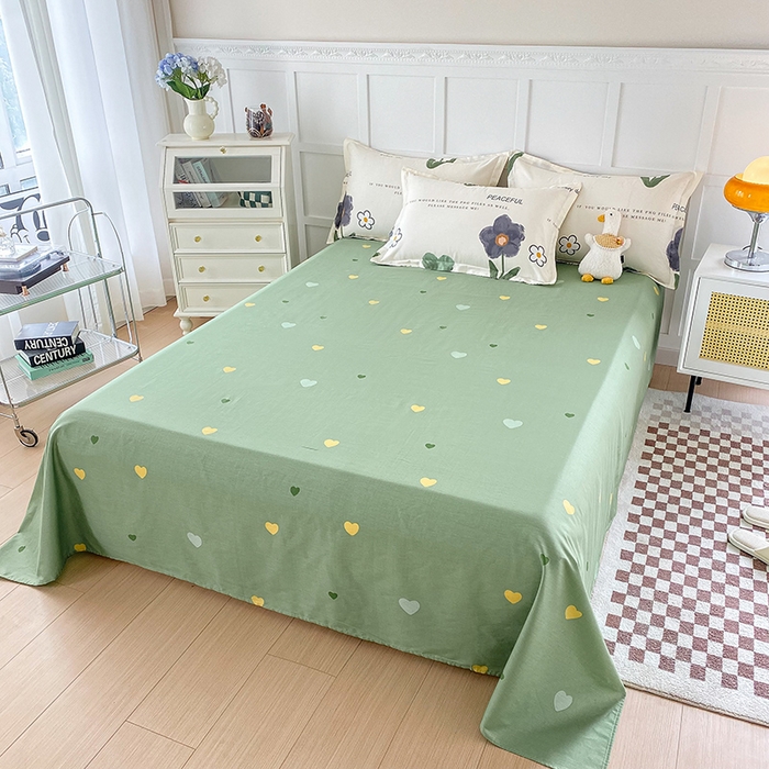 91家纺网 家纺一手货源 找家纺 小叮当家纺仓储工厂店 （爆款花型 长期款 不断货）2025新款小清新印花条纹卡通花卉纯棉全棉单品系列--单床单 绿蔓