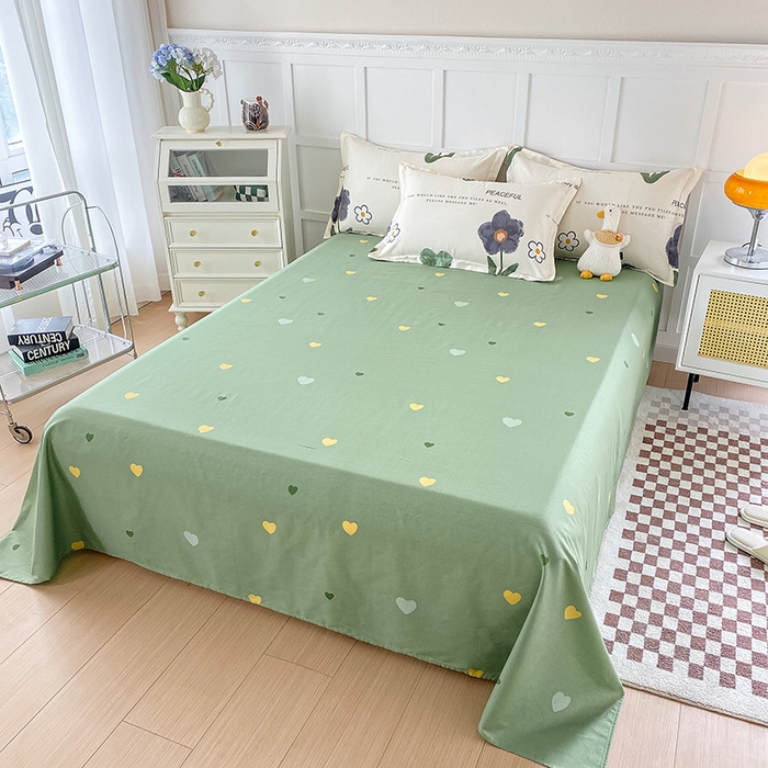 91家纺网 家纺一手货源 找家纺 小叮当家纺仓储工厂店 （爆款花型 长期款 不断货）2025新款小清新印花条纹卡通花卉纯棉全棉单品系列--单床单 绿蔓