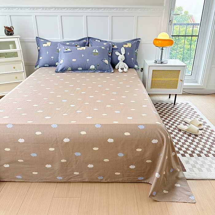 91家纺网 家纺一手货源 找家纺 小叮当家纺仓储工厂店 （爆款花型 长期款 不断货）2025新款小清新印花条纹卡通花卉纯棉全棉单品系列--单床单 玩具乐园-兰