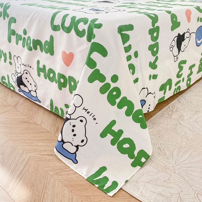 91家纺网 家纺一手货源 找家纺 小叮当家纺仓储工厂店 （爆款花型 长期款 不断货）2025新款小清新印花条纹卡通花卉纯棉全棉单品系列--单床单 Luck熊