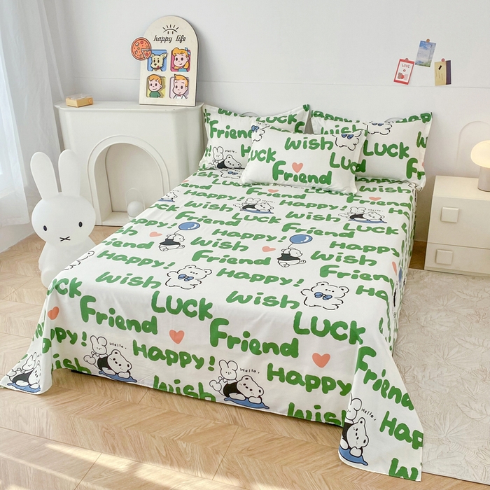 91家纺网 家纺一手货源 找家纺 小叮当家纺仓储工厂店 （爆款花型 长期款 不断货）2025新款小清新印花条纹卡通花卉纯棉全棉单品系列--单床单 Luck熊