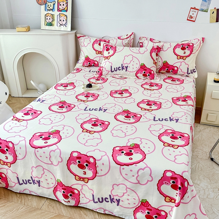 91家纺网 家纺一手货源 找家纺 小叮当家纺仓储工厂店 （爆款花型 长期款 不断货）2025新款小清新印花条纹卡通花卉纯棉全棉单品系列--单床单 潮流小熊