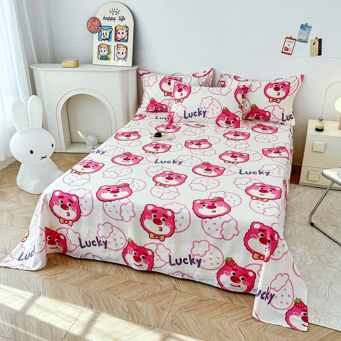 91家纺网 家纺一手货源 找家纺 小叮当家纺仓储工厂店 （爆款花型 长期款 不断货）2025新款小清新印花条纹卡通花卉纯棉全棉单品系列--单床单 潮流小熊