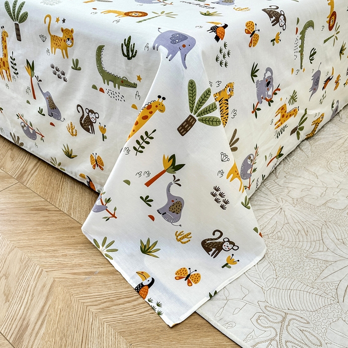 91家纺网 家纺一手货源 找家纺 小叮当家纺仓储工厂店 （爆款花型 长期款 不断货）2025新款小清新印花条纹卡通花卉纯棉全棉单品系列--单床单 动物世界