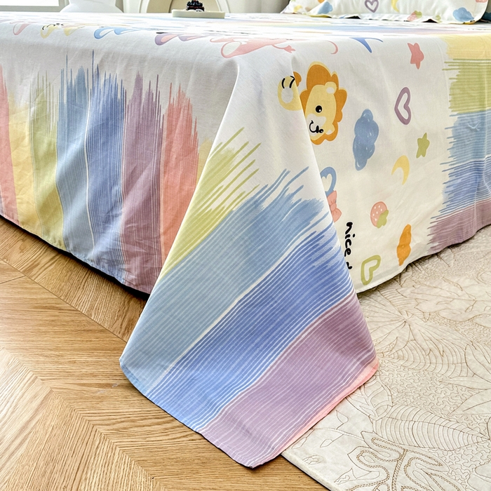 91家纺网 家纺一手货源 找家纺 小叮当家纺仓储工厂店 （爆款花型 长期款 不断货）2025新款小清新印花条纹卡通花卉纯棉全棉单品系列--单床单 萌系新宠