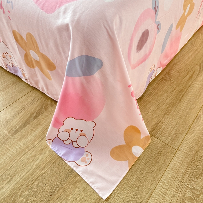 91家纺网 家纺一手货源 找家纺 小叮当家纺仓储工厂店 （爆款花型 长期款 不断货）2025新款小清新印花条纹卡通花卉纯棉全棉单品系列--单床单 蜜桃桃