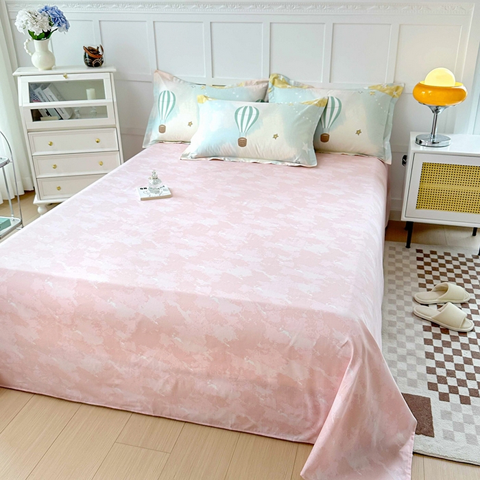 91家纺网 家纺一手货源 找家纺 小叮当家纺仓储工厂店 （爆款花型 长期款 不断货）2025新款小清新印花条纹卡通花卉纯棉全棉单品系列--单床单 热气球